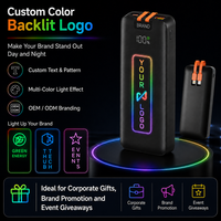 Batterie externe personnalisée 10000mAh 20000mAh, chargeur portable avec logo lumineux personnalisé, câbles doubles intégrés, 4 sorties et écran LED
