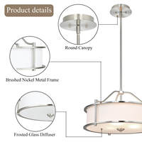 Luminaire suspendu moderne en forme de tambour en tissu, nickel brossé, réglable, pour salle à manger, salon