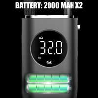 Gonfleur de pneus numérique Rechargeable avec lumière LED, compresseur de pneus de voiture sans fil 2000 mAHx2