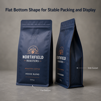 Bolsa de café personalizada al por mayor con fondo plano, válvula y cremallera para tostadores de café, marcas minoristas y envasado a granel de granos de café