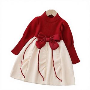 Robe pull tricotée à manches longues et col rond pour filles, style Noël, avec nœud mignon, collection Automne, pour les fêtes de fin d'année - Product Image 4