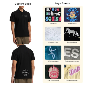 Chemise polo formelle de travail pour homme, de haute qualité, personnalisée, en coton 65% et polyester 35%, anti-boulochage, ample, à ourlet fendu, noire - Product Image 3