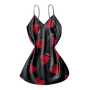 Abito <span class=keywords><strong>da</strong></span> Notte Estivo per <span class=keywords><strong>Donna</strong></span> in Raso Rosso con Stampa Love, Traspirante, Liscio, Casual, Scollo a V, Schiena Scoperta, Lunghezza al Ginocchio, per San Valentino - Product Image 3