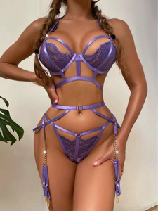 Ensemble de lingerie sexy 3 pièces pour femmes matures, soutien-gorge évidé et culotte, vente en gros de Chine - Product Image 3