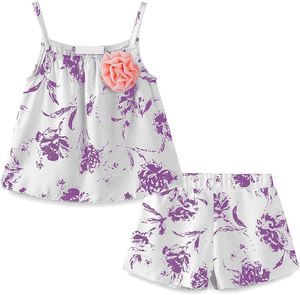 Set Estivo per Bambine, Top Senza Maniche e Pantaloncini, <span class=keywords><strong>Completo</strong></span> a 2 Pezzi, Outfit Floreale Casual per Bambini, Ideale per Gite e Feste - Product Image 2