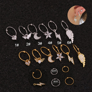 Novedad: Pendientes de Aro Clásicos de Acero Inoxidable 20GX6/8mm con Circonitas Colgantes para <span class=keywords><strong>Piercing</strong></span> de Tragus, Cartílago, Hélix y Rook para Mujer - Product Image 1