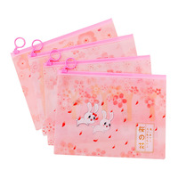Lapin en fleur de cerisier mignonne pour étudiant, sac transparent avec anneau rose, sacoche ol avec fermeture éclair, trousse à crayon en pvc, papeterie