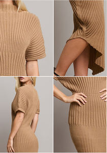 सर्दियों के नए यॉर्क फैशन वीक फ्लोर लंबाई मंडिरिन कॉलर स्किनी बॉडीकॉन हाई खिंचाव असममित स्वेटर पोशाक - Product Image 2