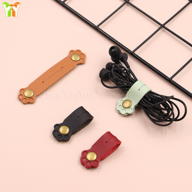 Electronic Cord Organizer PU Leather Travel Cord Organizer Desk Cord Holder Cat Paw Pad Shape USB Cable Storage Holder Earphone