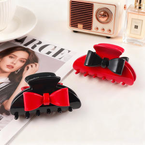 Fermaglio per Capelli YJL in Acetato Geometrico Semicircolare con Fiocco Rosso 3D, Clip Personalizzata per Donne e Ragazze - Product Image 1