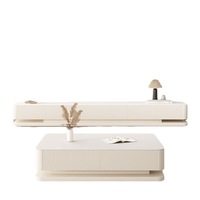 Meuble TV Moderne Luxe Léger Simple Ensemble Table Basse Dalle de Roche Blanche Unité TV Meuble de Salon Table Centrale