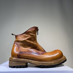 2026 Washed Horsehide Chelsea <b>Boots</b> - Casual Mid-Calf <b>Boots</b> - European Men's Mendoza Mid-Height Zipper Thick-Topped Mardi <b>Boots</b> - Product Image 4