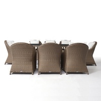 salle à manger marron moderne de 9 pièces en osier, mobilier de jardin extérieur, table en aluminium et rotin, chaises 8 places