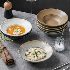 Ciotola per cappello di paglia filettata in ceramica grossolana fatta a mano in stile giapponese retrò piatti per insalata di <span class=keywords><strong>Pasta</strong></span> piatto per zuppa di casa - Product Image 2