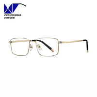 Lunettes optiques rectangulaires en titane sur mesure OEM, taille 55-17-148, anti-lumière bleue, pour adultes unisexes, producteur professionnel