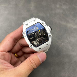 Montre squelette mécanique automatique haut de gamme pour homme avec boîtier en fibre de carbone blanche, mouvement tourbillon flottant intégré - Product Image 5