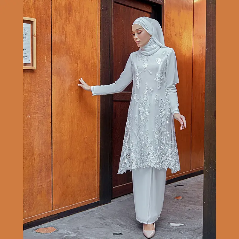 SIPO Baju Kurung wanita Muslim, Baju Kurung, Baju merah muda bordir Malaysia Raya, Baju wanita Muslim Modern buatan kustom Indonesia