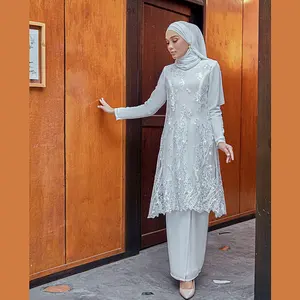SIPO开斋节印度尼西亚定制现代穆斯林女性连衣裙Raya马来西亚女性刺绣粉色Baju Kurung