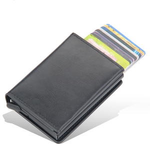 RFID Blocking Function PU Leather Automatic Pop Up Credit Card Holder Wallet With Metal Card Box