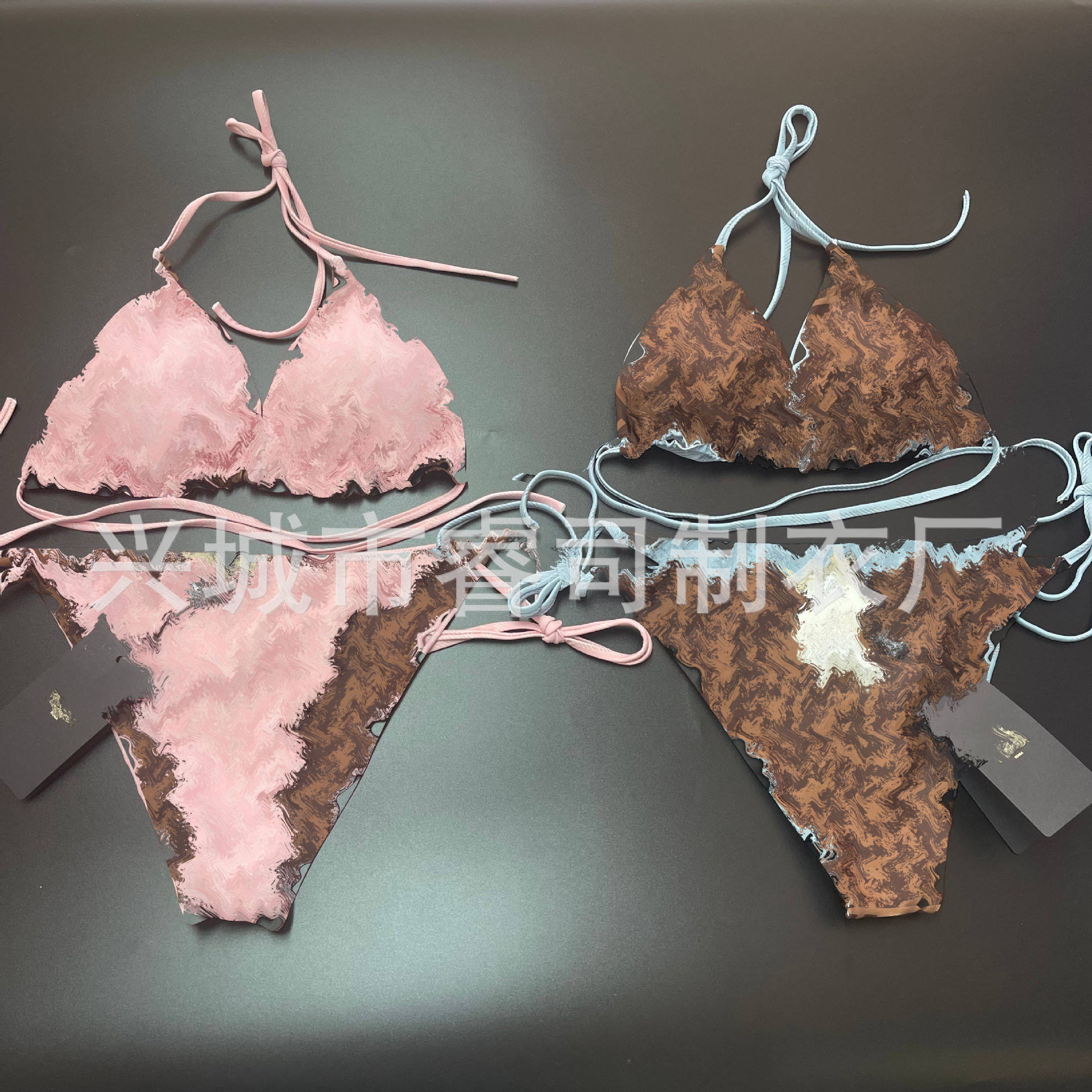 European American Style Sexy One-Piece Swimsuit Factory Wholesale Stock  Trendy Cross-Border Sister Style Reversible Bikini Solid