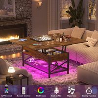 Table basse moderne personnalisée pour salon, multifonctionnelle, avec lumière LED, plateau relevable en bois, avec rangement