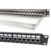 Panel Patch RJ45 24 Port CAT6A Terlindung STP dengan Pelat Terminasi Jaringan dan Blank Bar Belakang untuk Pemasangan di Rak
