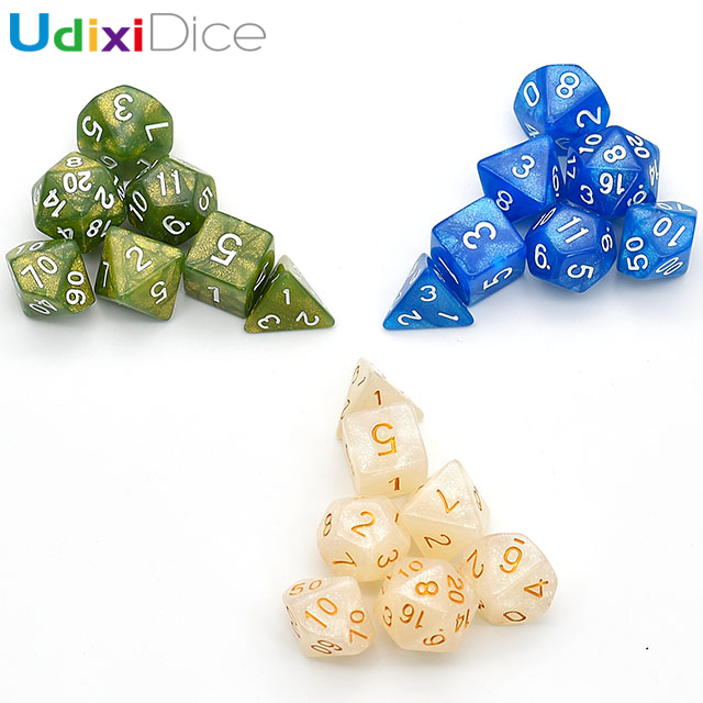 Набор пластиковых игральных костей Udixi polyhedral с блестками и логотипом на заказ, для ролевых игр, подземей и Драконов