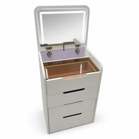 Nouvelle conception moderne de coiffeuse pliable pour chambre à coucher avec miroir éclairé, construction robuste et surface en verre écologique