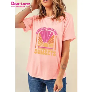 Abbigliamento donna carer-Lover moda rosa per sempre a caccia di maglietta grafica tramonto