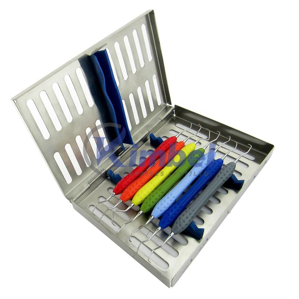 Conjunto de curette de alça de silicone, instrumentos de enchimento dentário e limpeza periodontal com bandeja de tamanho médio