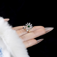 Bague ajustable en laiton plaqué argent scintillant avec fleur et abeille, bijou de luxe pour femme, idéal pour les fiançailles