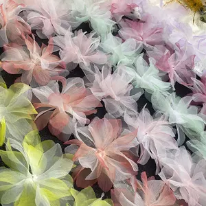 10CM Gradient Color 3D Chiffon Cluster Flowers Wedding Cake Applique Trimming Decoration Lace TRIM For Clothing Accessories