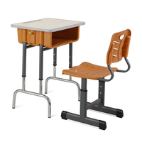 Bureaux et chaises d'écolier réglables en hauteur avec tiroirs, crochets, support lombaire, construction en acier, design moderne