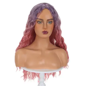 Rambut keriting vitalitas, wig bertali depan wanita merah, wig sintetis gelombang panjang, wig serat tahan panas