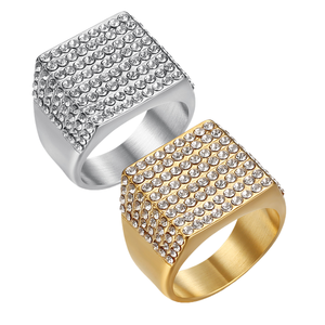 Bague Hip Hop étanche en acier inoxydable plaqué or avec zircone cubique étincelante, bijou de mode pour homme - Product Image 1