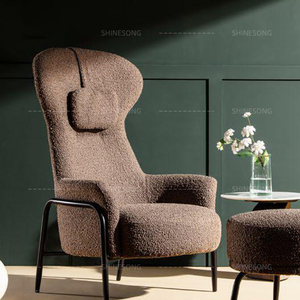 Pouf rond moderne en tissu avec pieds en acier inoxydable, ottoman, fauteuil <span class=keywords><strong>de</strong></span> détente marron avec repose-pieds - Product Image 4