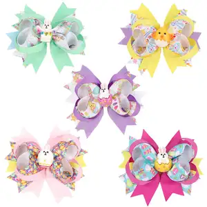 4.5'' Toddler Layered Hair Bows Holiday Festival Decorative Hair Clips Fancy Easter Hair Bows