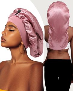 Bonnet de nuit en satin de soie avec logo personnalisé, bande élastique large, couvre-cheveux, bonnet de nuit long unisexe, tresses, cheveux bouclés longs, quotidien, extérieur - Product Image 3