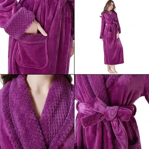 Long Plush Robe Warm Hooded Soft Fleece Women Bathrobe With Custom Embroidery Logo