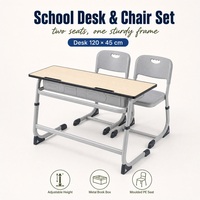 Ensemble de bureau et chaise d'école réglables en hauteur, deux places, chaise et bureau d'élève avec boîte à livres en métal, MDF 20 mm, mobilier de classe