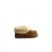 Vente en gros OEM/ODM – Chaussons marron pour femme en cuir de vachette avec doublure en fausse fourrure et doublure douce en peluche, semelle imperméable et antidérapante – Hiver