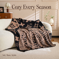 Plaid Noir Léopard Chameau Motif Étoiles et Fleurs Semi-Velours 170x130cm Impression Personnalisée Toutes Saisons pour Canapé Maison Vente en Gros Personnalisée