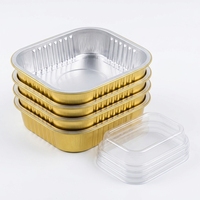 Barquette en aluminium doré 126x114x29mm 370ml, jetable, robuste, rectangulaire, avec couvercle en PET, pour la cuisson et les compagnies aériennes