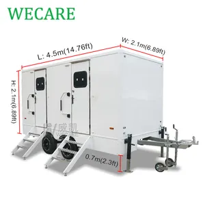 Wecare Cina produsen Mobile Toilet luar ruangan mewah portabel Toilet Trailer harga 2 kios portabel kamar kecil Trailer untuk dijual