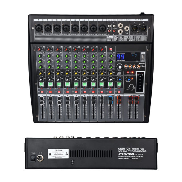 8-Channel Audio Mixer, Phantom Power 48V, Integrated USB MP3 Playback, OEM Customization, DJ Console for Studio Recording