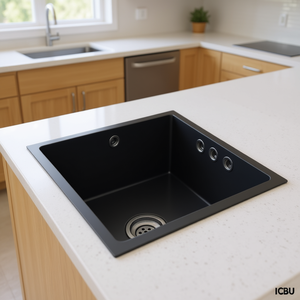 Lavello da Cucina in Acciaio Inox Nero Quadrato a Vasca Singola da Appoggio, Finitura Opaca, Design Minimalista - Product Image 2