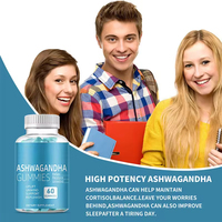 Complément alimentaire VitaHall à base d'extrait d'herbes KSM-66 Ashwagandha sous forme de gommes avec vitamine D2 pour le soutien de la concentration, usage adulte, 60 unités