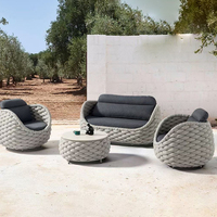 Ensemble de canapé de jardin en rotin moderne, chaises en osier à siège unique et tables de loisirs, meubles en osier et aluminium