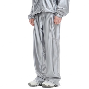 Nouveau style pantalon large anti-satin personnalisé, décontracté et tendance, avec fente zippée, taille élastique, pantalon baggy pour homme - Product Image 4