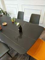 Ensemble de table à manger de luxe moderne avec plateau en pierre frittée carrée, pieds en métal, 6 places, écologique, imperméable, stable, assemblage requis
